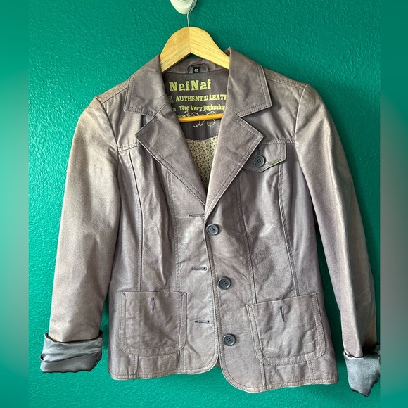 NafNaf leather jacket. Size 40 (large) real leather. Lavender/purple.